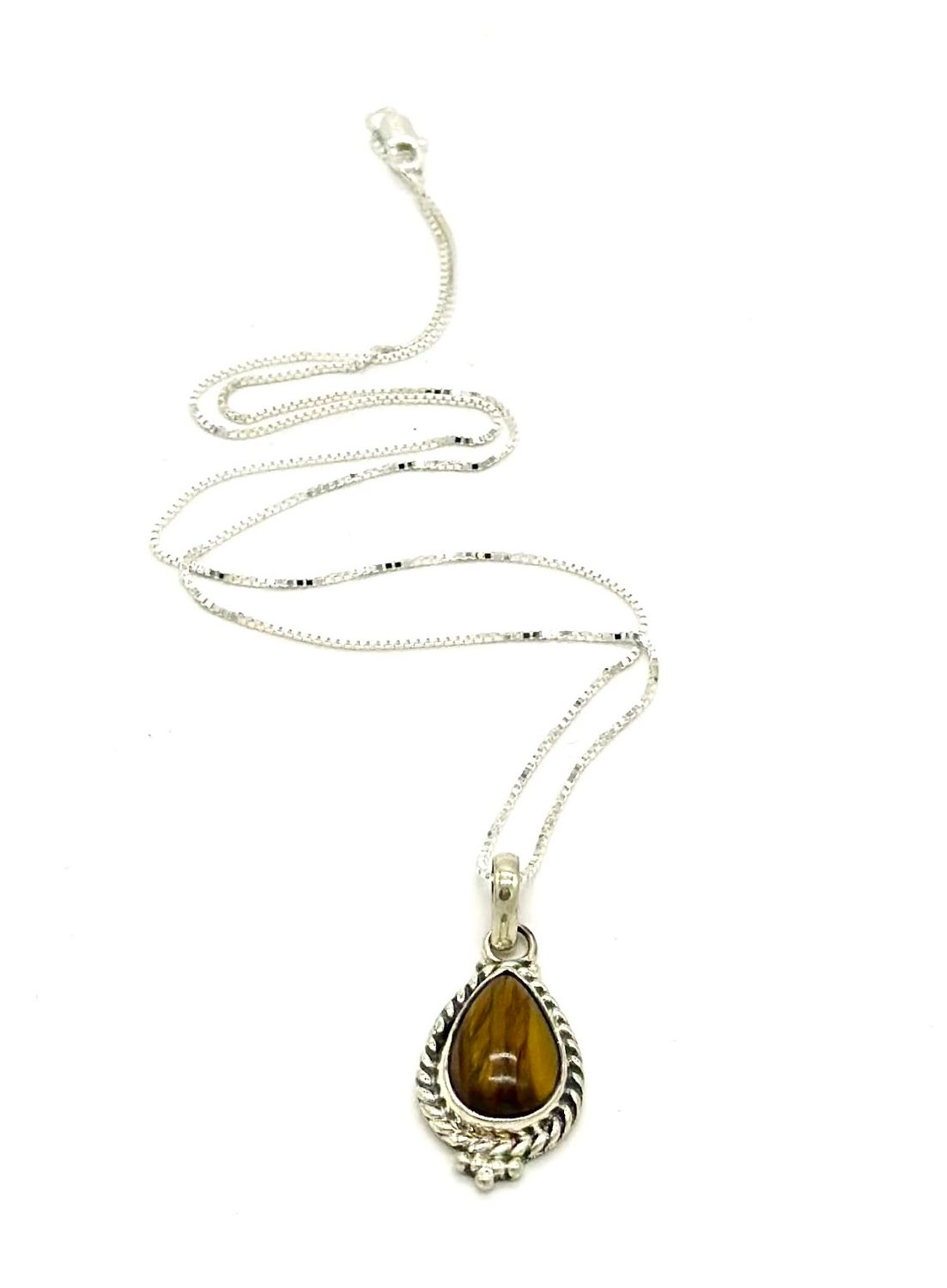 925 Sterling Silver | 18&quot; Chain with Tiger Eye Pendant