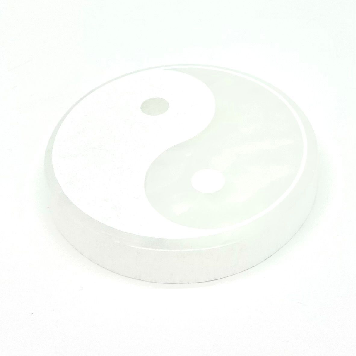 Selenite Circle Engraved Yin-Yang Plate