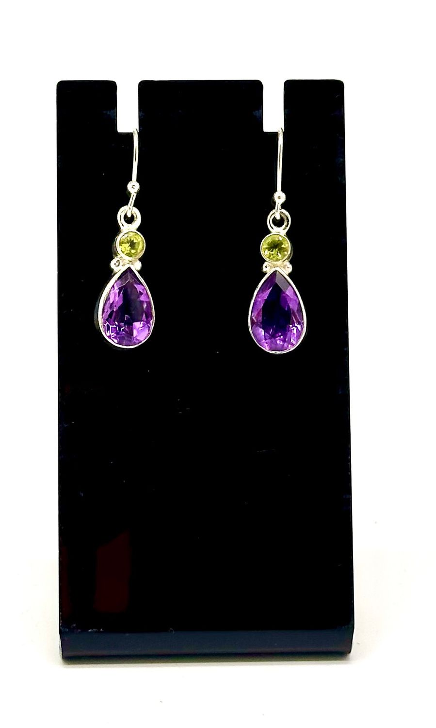 925 Sterling Silver Peridot and Amethyst Teardrop Earrings