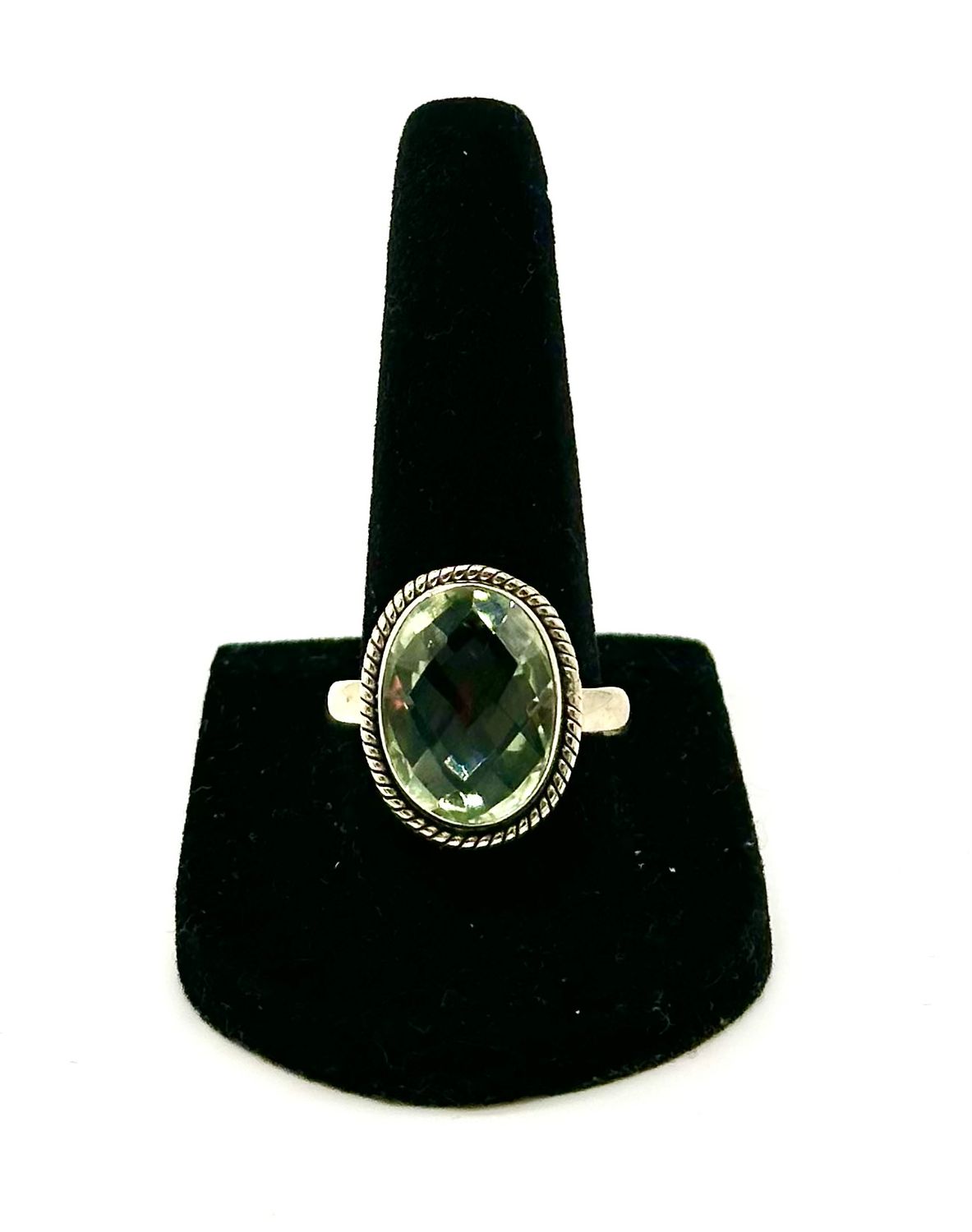 925 Sterling Silver Green Amethyst Solitaire Ring Size 10