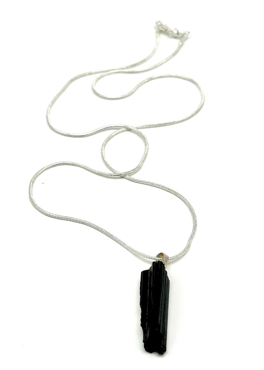 Black Tourmaline Crystal Rod w/Silver Plated Necklace 18"