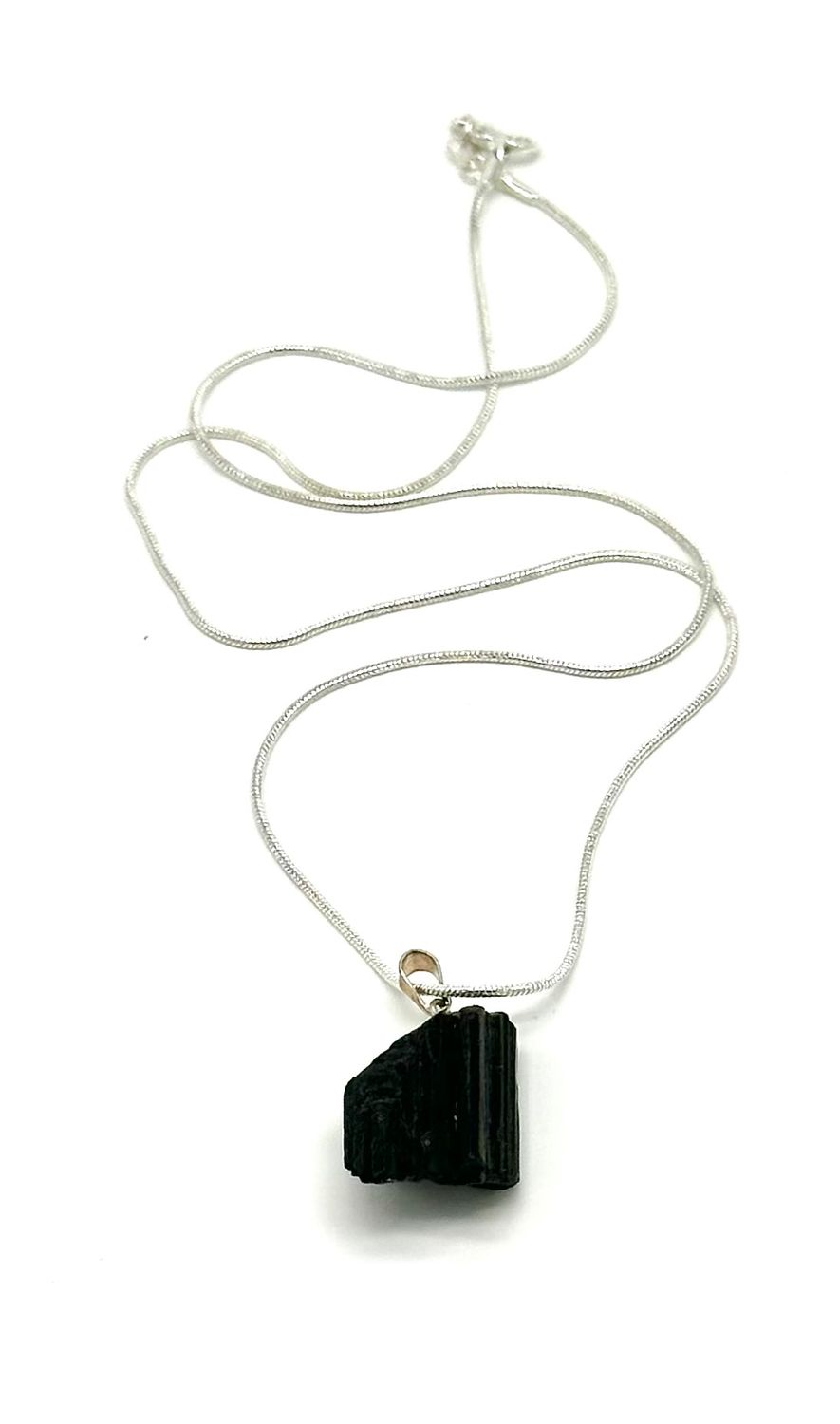 Black Tourmaline Pendant w/18" Silver Plated Necklace