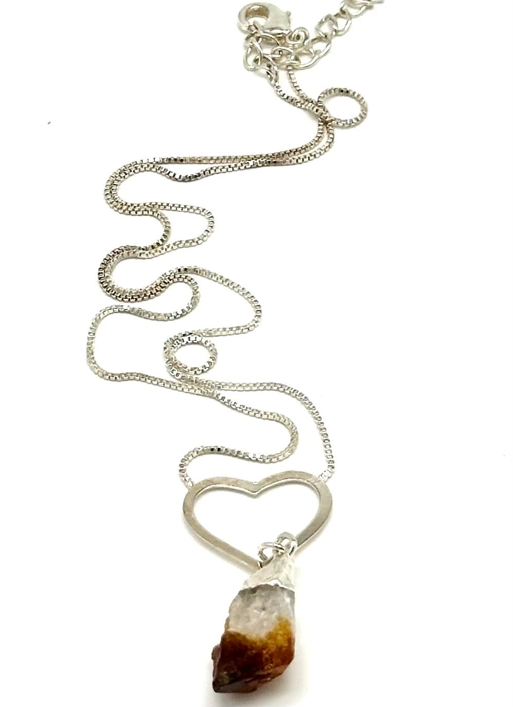 Citrine Rough Point Heart Pendant w/Necklace
