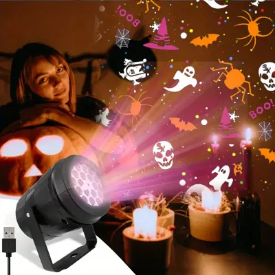 Modern USB Powered Halloween Decoration Night Light, Dynamic Projector Lamp with 16 LED Patterns, Polished Plastic Holiday Theme Adjustable Arm Tabletop Projector for Party, Garden, Outdoor and Indoor