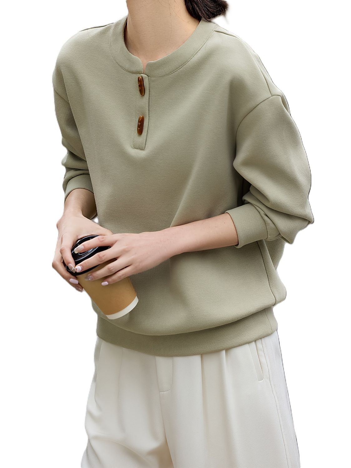 Elegant Spring Hoodie with High Collar – Sophisticated Casual Style