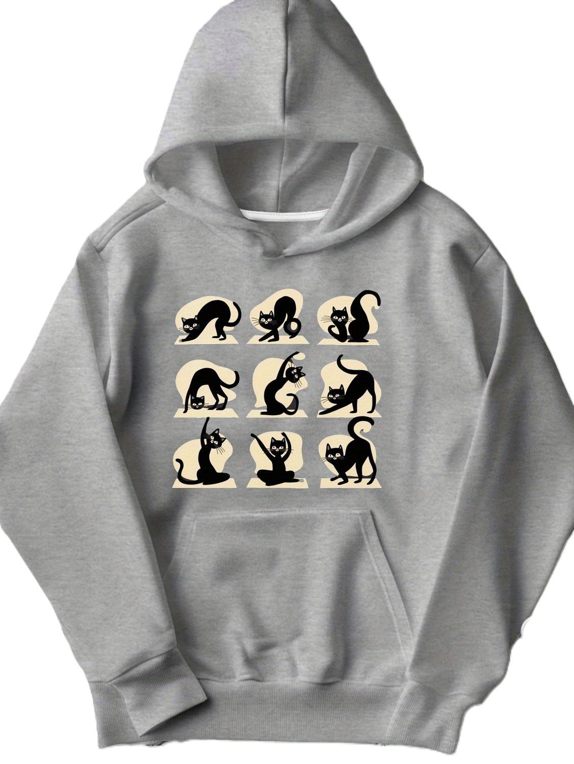 Casual Hoodie with Nine Black Cat Silhouettes