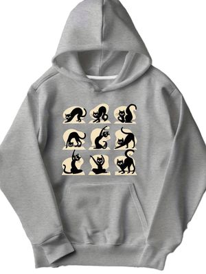 Casual Hoodie with Nine Black Cat Silhouettes