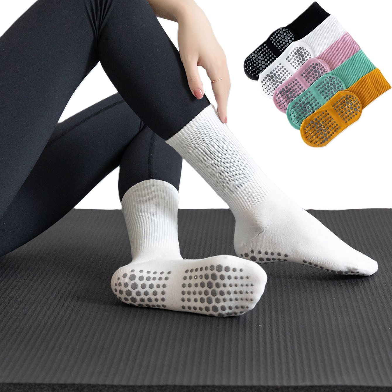 Women’s Anti-Skid Yoga Socks with Cotton Grips - 5 Pairs
