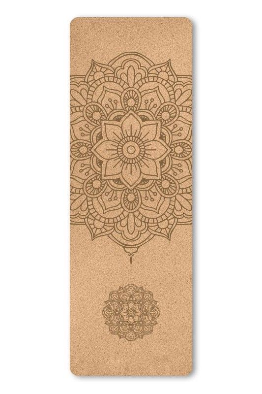 Solar Essence Yoga Mat – 4mm Natural Cork with Exclusive Mandala and Carry Bag for Yoga and Well-being