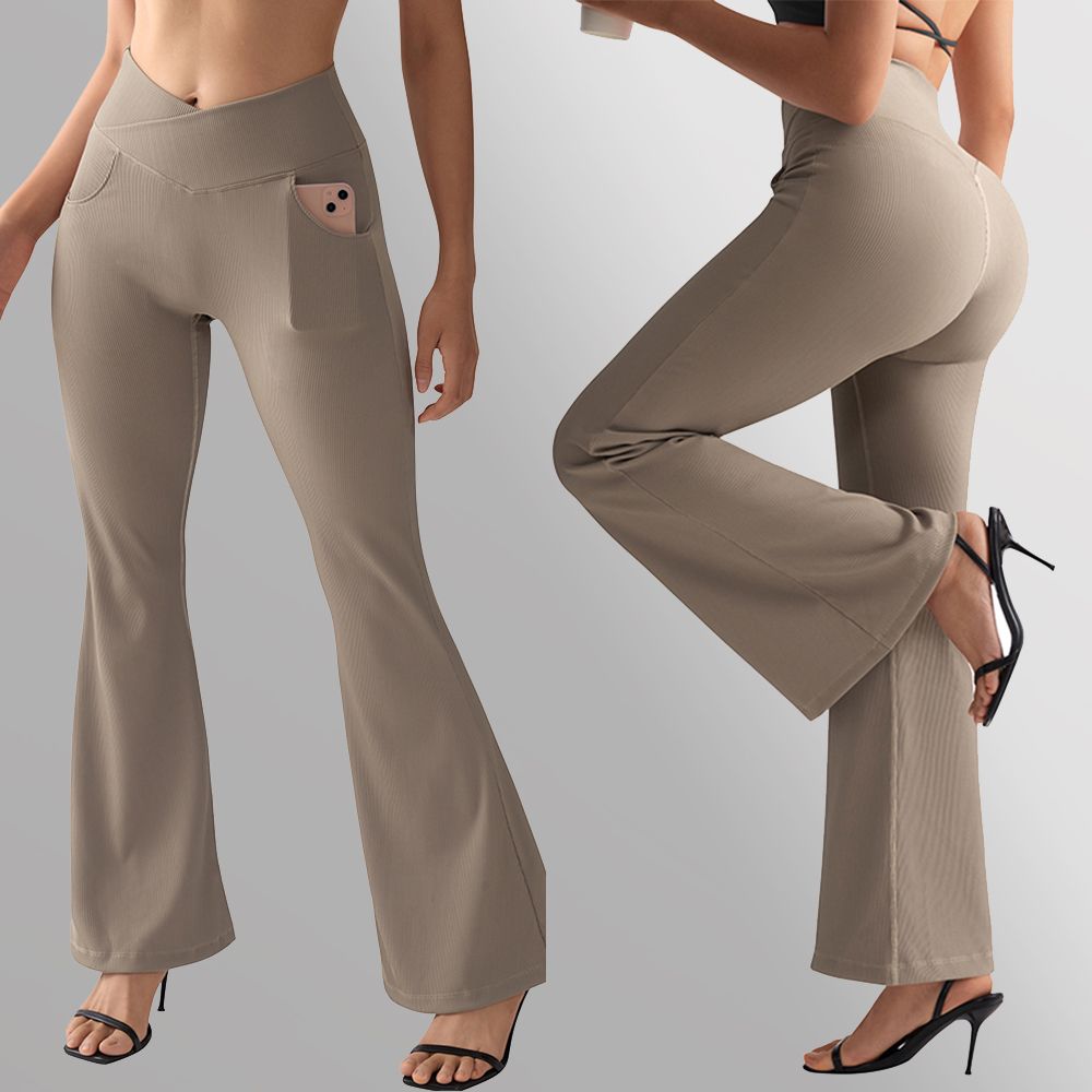 Women&#39;s Flared Pants with Pockets Flared Leg Yoga Pants Fitness Casual Tummy Control V Waist  Long Pants Yoga Leggings Women