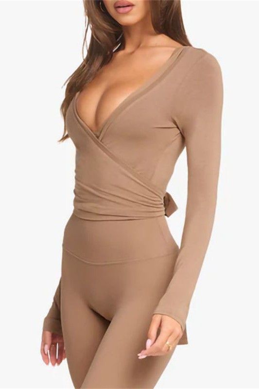 Luna Wrap — Long Sleeve Fitness Top with Cross Design and Perfect Fit