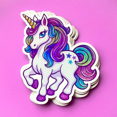 Einhorn Glitzer-Sticker groß