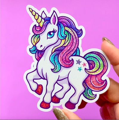 Einhorn Glitzer-Sticker groß
