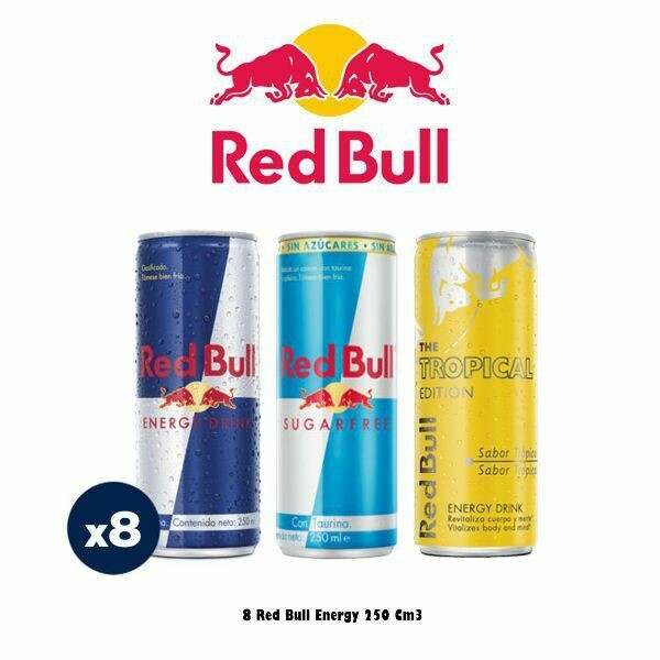 Red Bull o Red Bull Sugar Free Lata x 8