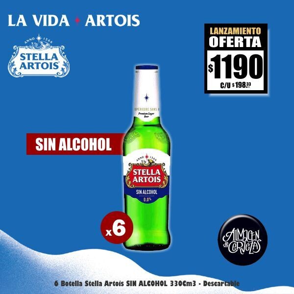 LANZAMIENTO - 6 Stella Artois SIN ALCOHOL 330 Cm3