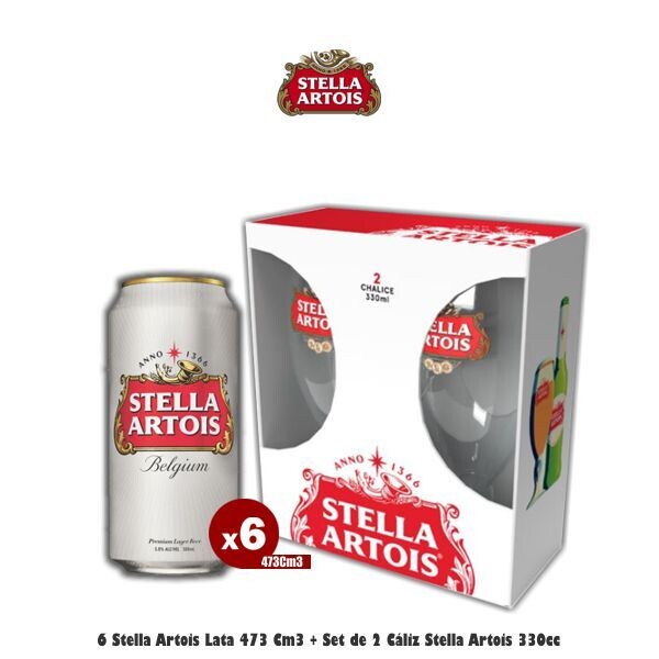 2 Cáliz Stella Artois + 6 Stella Artois 410Cm3