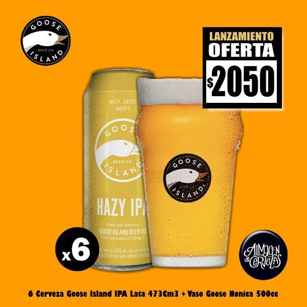 LANZAMIENTO 1 Vaso Goose Island 500cc + 6 Goose Island HAZY IPA Lata