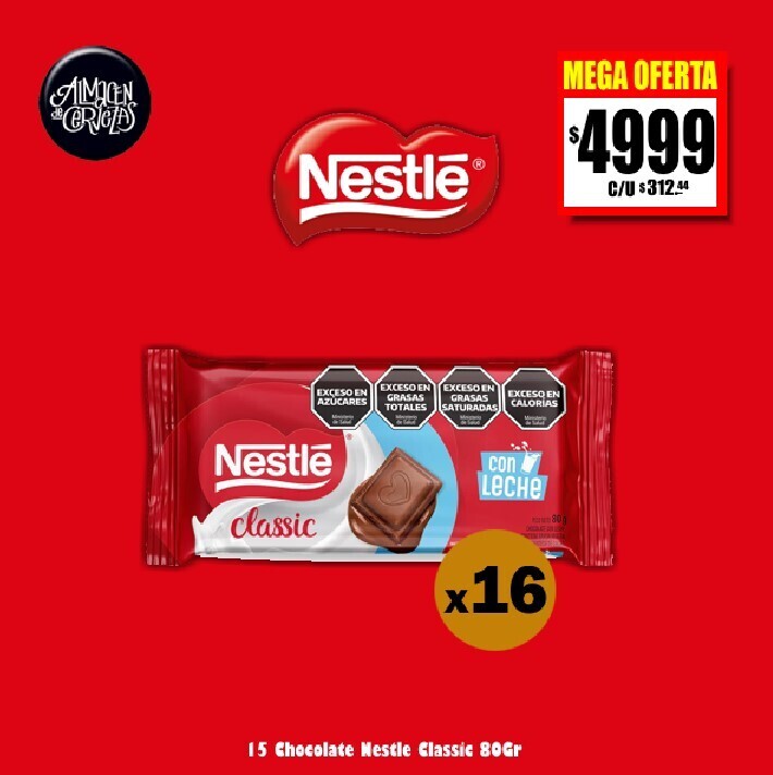 MEGA OFERTA - Chocolate Nestle Classic 80gr x16