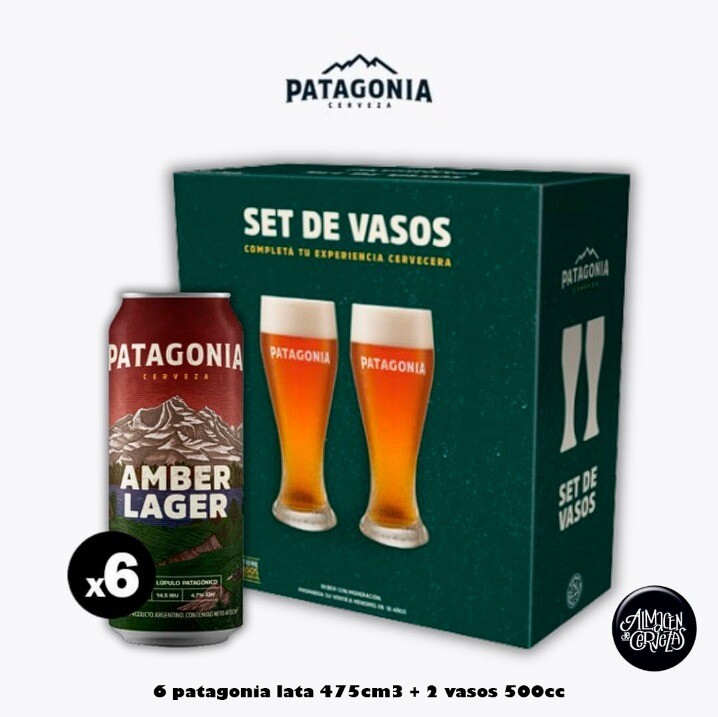 6 Patagonia Lata 473Cm3 + Set de 2 Vasos Grandes 500cc