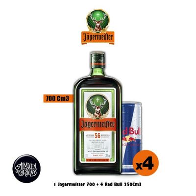 Jägermeister 700cc + 4 Red Bull GRATIS