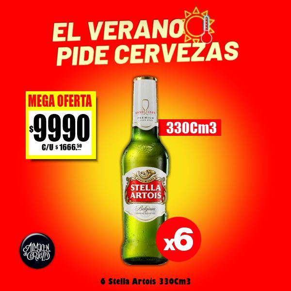 VERANO 25 - 6 Stella Artois 330Cm3 Descartable.