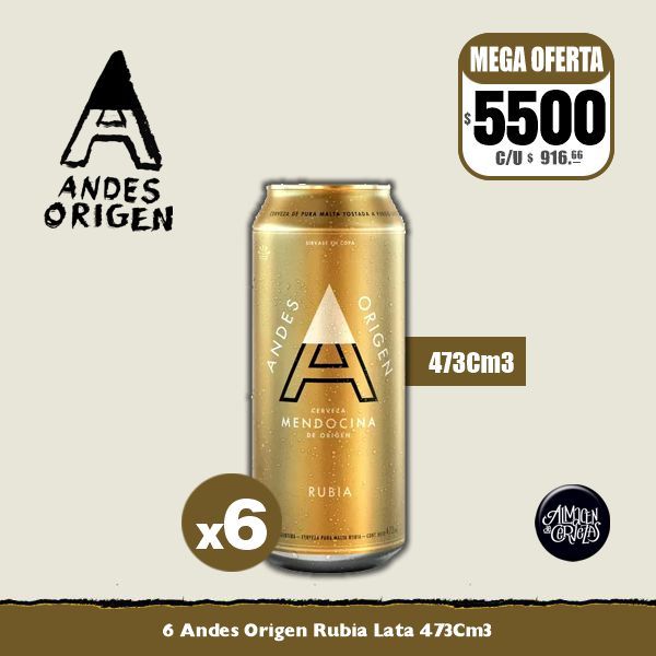 MEGA OFERTA - 6 Andes Origen Rubia Lata 473Cm3