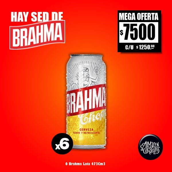 MEGA OFERΤA - 6 Latas Brahma 473Cm3.