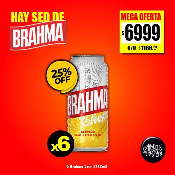 MEGA OFERΤA - 6 Latas Brahma 473Cm3.