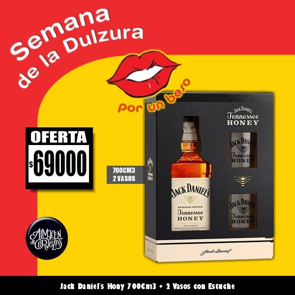 SEMANA DE LA DULZURA - Jacks Daniel´s HONEY 700cm3 + 2 Vasos con estuche