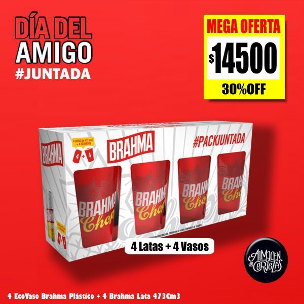 DIA DEL AMIGO - 4 Vasos Brahma + 4 Latas Brahma 473Cm3