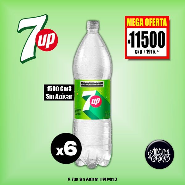 MEGA OFERTA - 6 7UP Sin Azúcar 1500Cm3