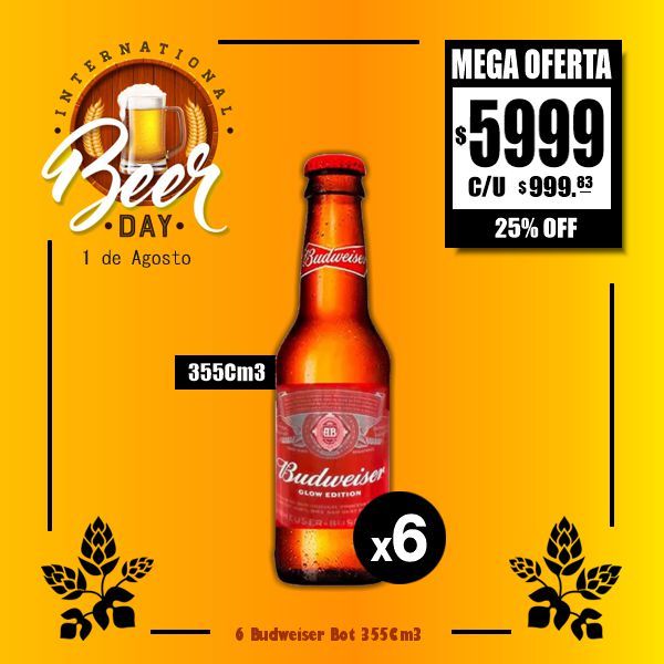 BEER DAY - 6 Budweiser 355Cm3 Bot