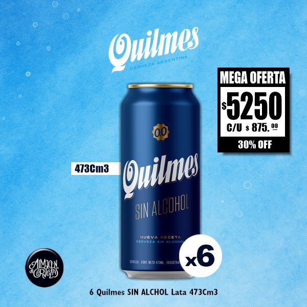 MEGA OFERΤA - 6 Quilmes 0.0 % Lata 473Cm3.
