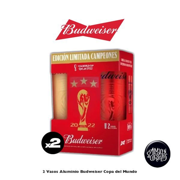 2 Vasos Budweiser Aluminio Qatar 2022 Campeones