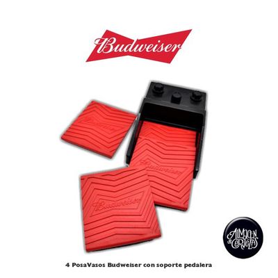 4 Posavasos Budweiser con soporte pedalera