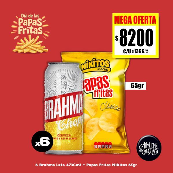 Día de las Papas Fritas - ​6 Lata Brahma + Papas Fritas Nikitos 65gr