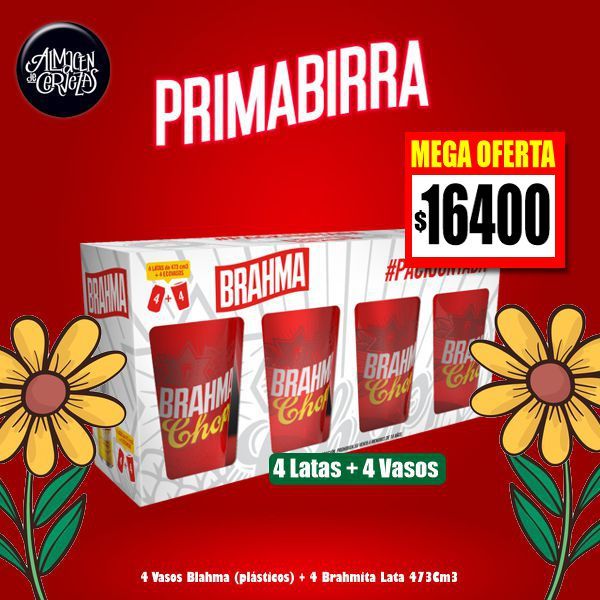 PRIMABIRRA - 4 Vasos Brahma + 4 Latas Brahma 473Cm3