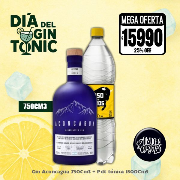 Día del Gin Τonic -Aconcagua Blue 750 Cm3 + PDΤ​ Τ​ónica 1500Cm3
