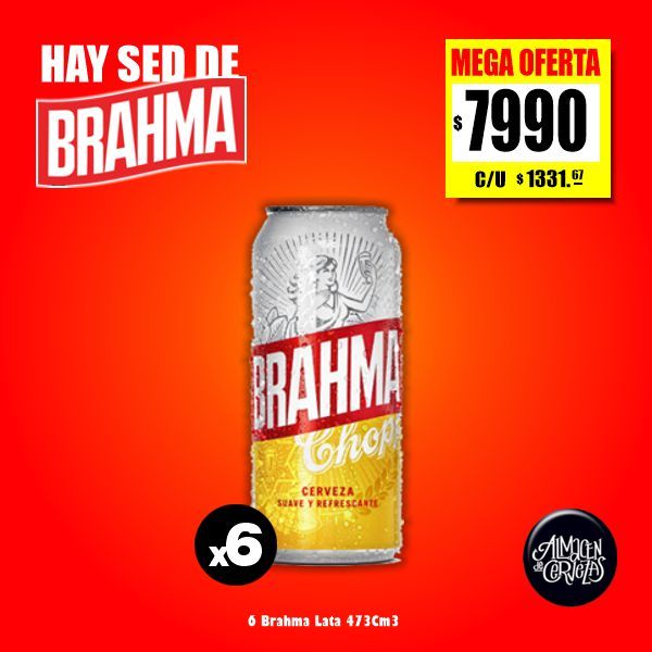 MEGA OFERΤA - 6 Latas Brahma 473Cm3.