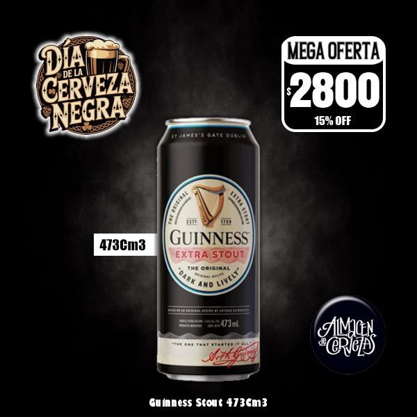 Día de la Cerveza Negra - Guinness Extra Stout ​lata 473Cm3