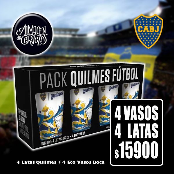 SuperClásico - 4 Eco Vasos Boca  + 4  Quilmes Lata Clásica o 0.0%  473Cm3