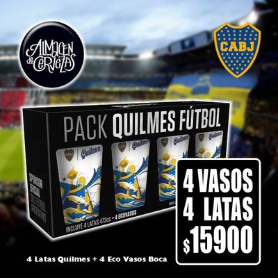 SuperClásico - 4 Eco Vasos Boca  + 4  Quilmes Lata Clásica o 0.0%  473Cm3