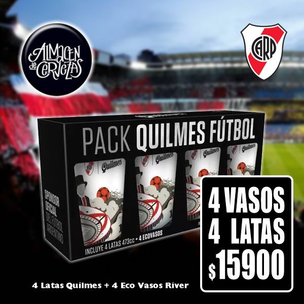 SuperClásico - Eco Vaso RIVER + 4 Latas Quilmes Clásica o 0.0% 473CM3