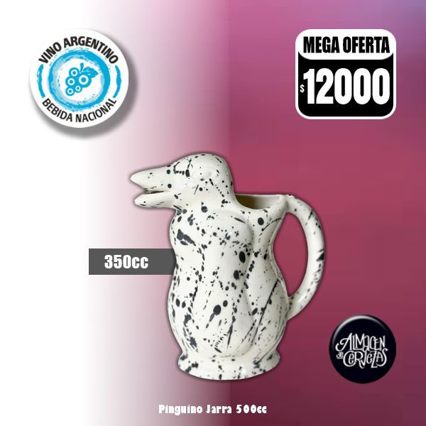 DIA DEL VINO - Pinguino Jarra Cerámica Jaspeado 350cc