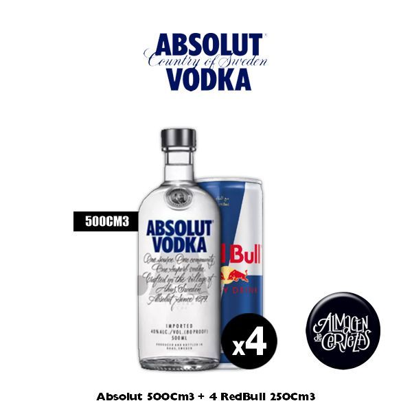 Absolut 500Cm3 + 4 Red Bull 250Cm3