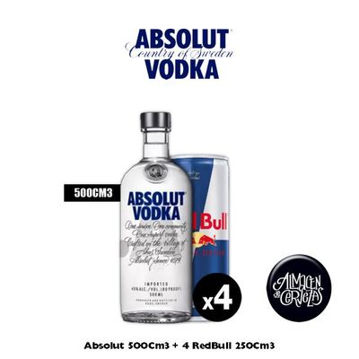 Absolut 500Cm3 + 4 Red Bull 250Cm3