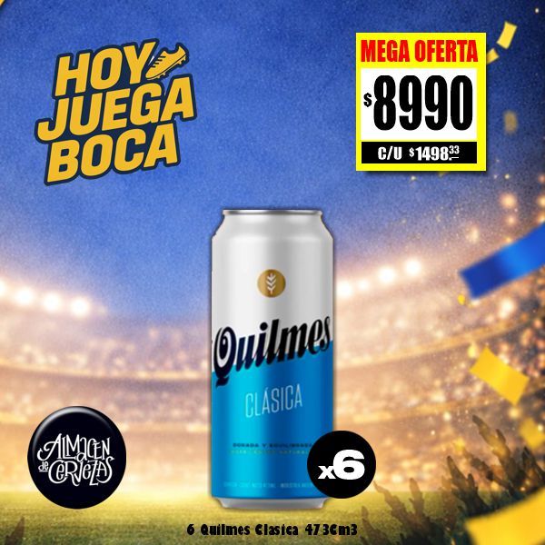 HOY JUEGA BOCA - 6 Quilmes Clásica Lata 473Cm3