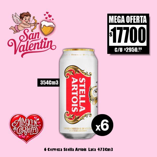 SAN VALENTIN - 6 Latas Stella Artois 473Cm3
