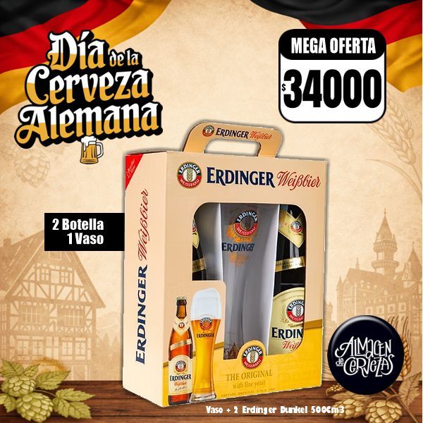 Día de la Cerveza Alemana - 2 Erdinger Bot 500Cm3 + 1 Vaso Erdinger