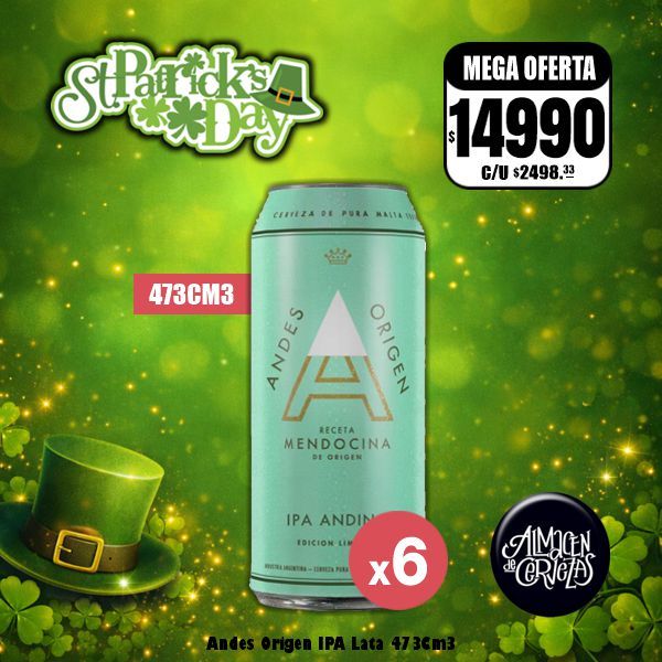 St Patrick´s Day - 6 Andes Origen IPA Lata 473 Cm3.